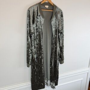 Anthropologie Hem & Thread Velvet Cardigan Jacket Dark Olive Green Women’s Large